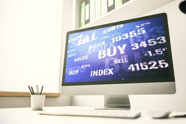 A close-up image of a computer screen with rapidly changing stock prices and algorithmic trading indicators, illustrating the speed required for arbitrage.
