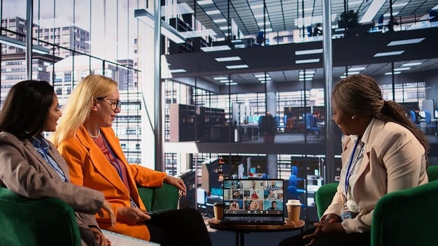 A modern office space with diverse team collaborating on financial software interface, showcasing teamwork and innovation. The image should highlight the use of technology and collaboration in the fintech industry, set against a backdrop of a forward-thinking workspace.
