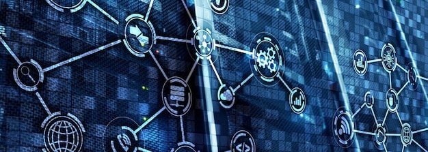 A network diagram with various nodes representing different financial technologies connected to a central security hub, indicating a comprehensive security infrastructure.
