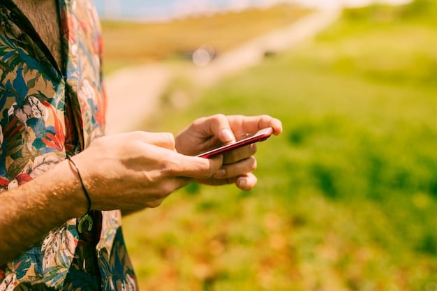 A person using a mobile banking app on their smartphone in a rural setting in Portugal, highlighting the accessibility of fintech solutions in remote areas.