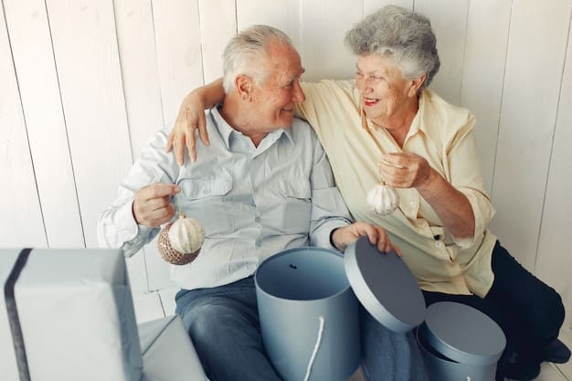 A relaxed senior couple enjoying their retirement, symbolizing the long-term benefits of increased savings and financial security. The scene should be warm, inviting, and highlight a stress-free lifestyle.