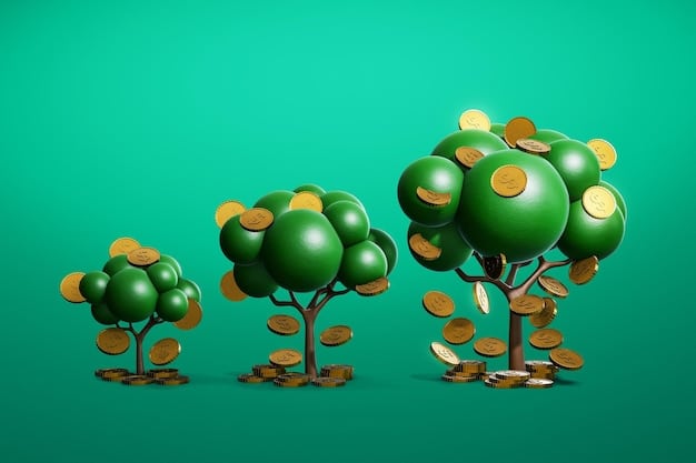 A graphic illustrating different investment options growing like plants from coins, representing diversified investment strategies and the potential for wealth accumulation over time.