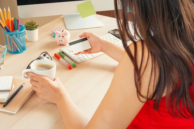 A person using a calculator and looking at a credit card statement, highlighting the importance of understanding fees and interest rates.