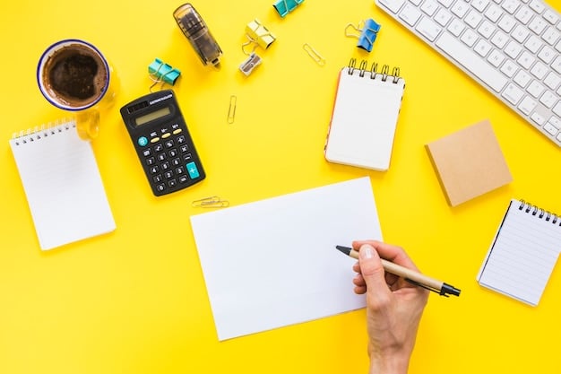 A person highlighting expenses on a financial statement with a bright yellow highlighter, with a laptop and calculator nearby.