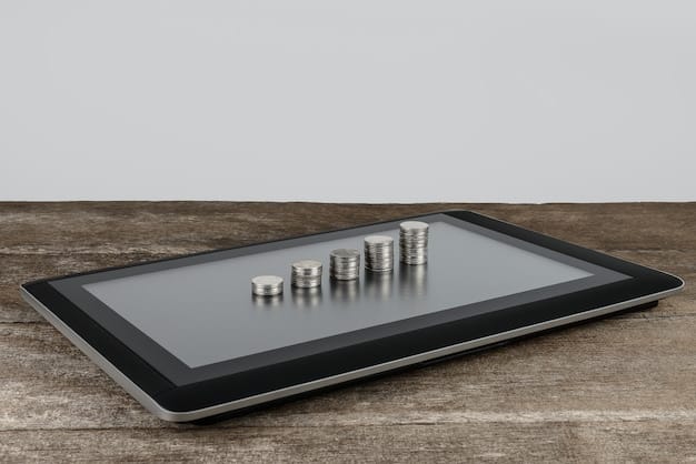 A tablet displaying a debt consolidation plan, with graphs showing debt reduction progress and interest savings. The background includes financial documents and a calculator, suggesting careful planning.