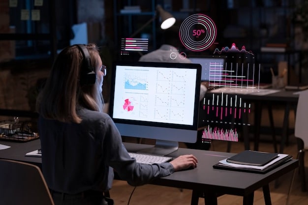 A person sitting at a computer, surrounded by multiple screens displaying various affiliate marketing platforms, dashboards, and performance metrics, with charts showing increasing traffic and sales.