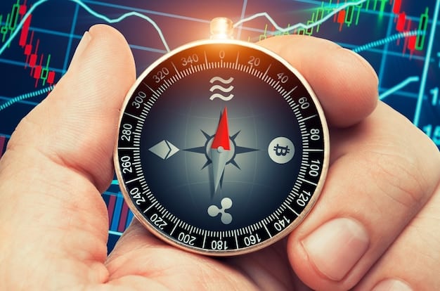 A graph depicting stock market fluctuations, with a compass pointing towards the north, symbolizing navigating the market and making informed decisions.