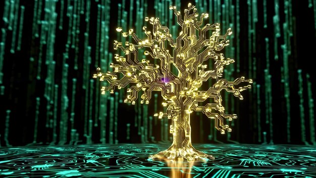A stylized image showing an automated drip system attached to a tree, with coins growing on its branches, representing the passive and continuous growth of wealth through dividend reinvestment.